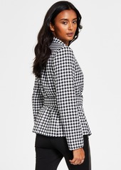 Tahari Asl Women's Houndstooth Belted Asymmetrical Jacket - Black/ivor