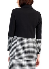 Tahari Asl Women's Houndstooth Colorblocked Jacket - Black/ivor