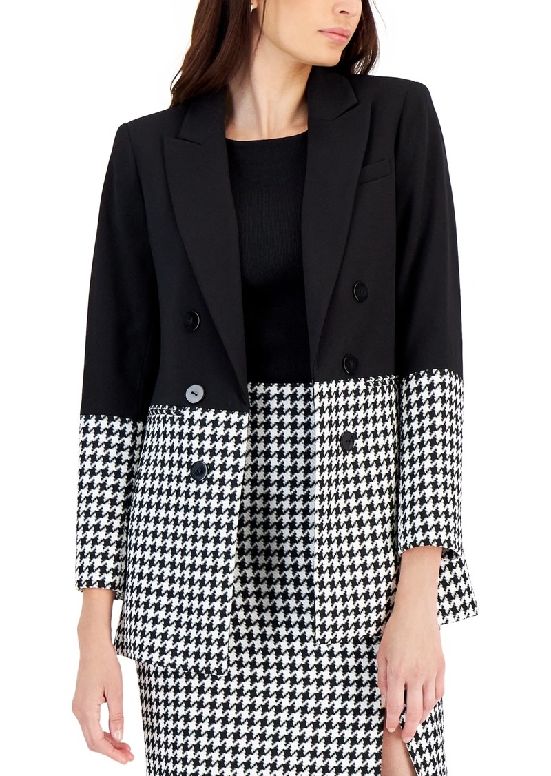 Tahari Asl Women's Houndstooth Colorblocked Jacket - Black/ivor