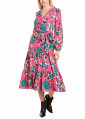 Tahari ASL Women's Long Sleeve Floral Print Surplus Dress with Prairie Skirt