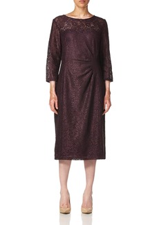 Tahari ASL Women's Long Sleeve Lace Dress with Side Ruching