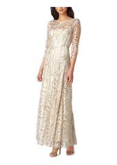 Tahari ASL Women's Long Sleeve Sequin Embroidered Gown