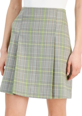 Tahari Asl Women's Pleat-Front Plaid Skirt - Avocado/Lime