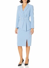 Tahari ASL Women's Belted Notch Collar Jacket with Pencil Skirt Set forever blue