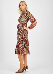 Tahari Asl Women's Printed Belted Midi Dress - Olive Mult