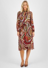 Tahari Asl Women's Printed Belted Midi Dress - Olive Mult