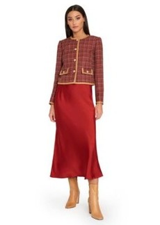 Tahari Asl Womens Ribbed Scoop Neck Sweater Tank Satin Midi Skirt Boucle Contrast Trim Collarless Jacket