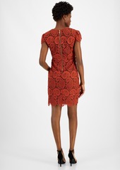 Tahari Asl Women's Round-Neck Lace Short-Sleeve Sheath Dress - Brick/espr