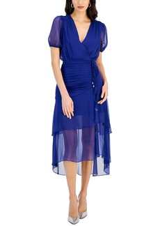 Tahari Asl Women's Ruched Midi Dress - Cobalt