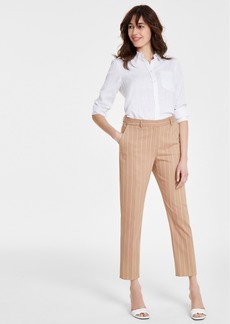 Tahari Asl Women's Shannon Striped Mid Rise Ankle Pants - Taupe/Ivory