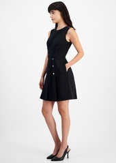 Tahari Asl Women's Sleeveless Button A-Line Dress - Black