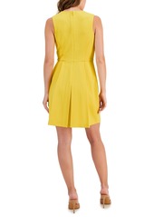 Tahari Asl Women's Sleeveless Button A-Line Dress - Lemonade