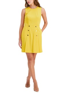 Tahari Asl Women's Sleeveless Button A-Line Dress - Lemonade