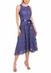 Tahari ASL Women's Sleeveless Lace Embroidered High Low Party Dress
