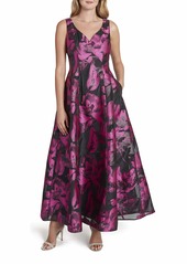Tahari ASL Women's Sleeveless Sweetheart Neck Floral Print Gown