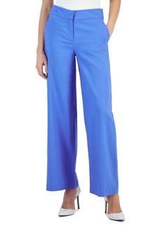 Tahari Asl Women's Solid Wide-Leg Mid-Rise Linen Pants - Summer Sky