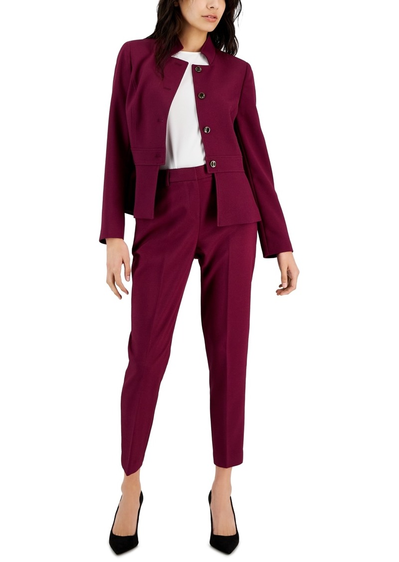 Tahari Asl Women's Stand Collar Button-Front Pantsuit - Bordeaux