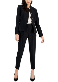 Tahari Asl Women's Stand Collar Button-Front Pantsuit - Black