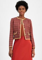 Tahari Asl Women's Tweed Collarless Jacket - Brick/Natural