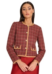 Tahari Asl Women's Tweed Collarless Jacket - Brick/Natural