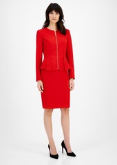 Tahari Asl Zipper Jacket Skirt Suit - Red
