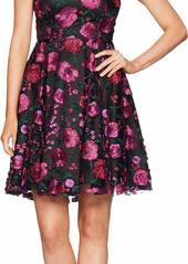 Tahari by Arthur S. Levine Women's Sleeveless Fit and Flare Dress with Floral Embroidery
