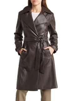 Tahari Elle Belted Faux Leather Trench Coat in Cocoa at Nordstrom Rack