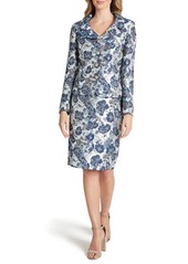 Tahari Floral Jacquard Long Sleeve Two-Piece Dress in White Navy Metallic at Nordstrom