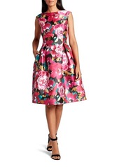 Tahari Floral Print Fit & Flare Dress in Pink Paint Floral at Nordstrom