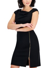 Tahari Petite Asymmetric-Neck Zip-Skirt Sheath Dress - Black
