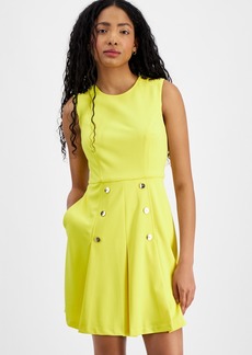 Tahari Petite Button-Trim Fit & Flare Dress - Lemonade