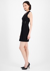 Tahari Petite Faux-Wrap Sleeveless Jersey Sheath Dress - Black