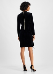 Tahari Petite Mock-Neck Long-Sleeve Velvet Bodycon Dress - Black