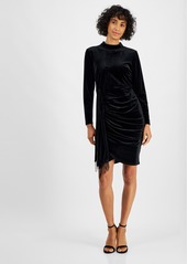 Tahari Petite Mock-Neck Long-Sleeve Velvet Bodycon Dress - Black