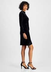 Tahari Petite Mock-Neck Long-Sleeve Velvet Bodycon Dress - Black