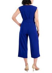 Tahari Petite Round-Neck Sleeveless Side-Tie Jumpsuit - Cobalt