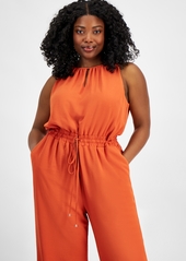 Tahari Plus Size Keyhole Sleeveless Wide-Leg Jumpsuit - Lava