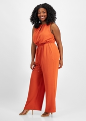 Tahari Plus Size Keyhole Sleeveless Wide-Leg Jumpsuit - Lava