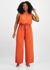 Tahari Plus Size Keyhole Sleeveless Wide-Leg Jumpsuit - Lava