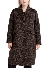 Tahari Plus Size Leopard-Print Walker Coat, Created for Macy's