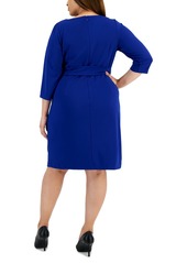 Tahari Plus Size Side-Tie 3/4-Sleeve Sheath Dress - Cobalt