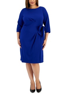 Tahari Plus Size Side-Tie 3/4-Sleeve Sheath Dress - Cobalt