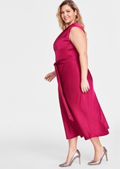 Tahari Plus Size Sleeveless Twisted-Neck Midi Dress - Mulberry