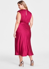 Tahari Plus Size Sleeveless Twisted-Neck Midi Dress - Mulberry