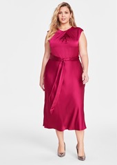 Tahari Plus Size Sleeveless Twisted-Neck Midi Dress - Mulberry