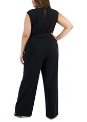 Tahari Plus Size Twist-Neck Belted Wide-Leg Jumpsuit - Black