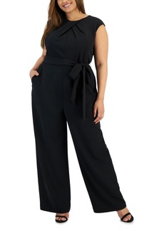 Tahari Plus Size Twist-Neck Belted Wide-Leg Jumpsuit - Black