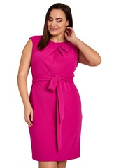 Tahari Plus Size Twist-Neck Sleeveless Belted Dress - Wild Berry
