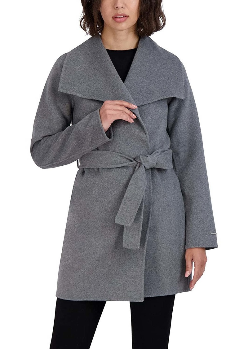 Tahari Women's Ash Gray Wool Wrap Coat Jacket Ella