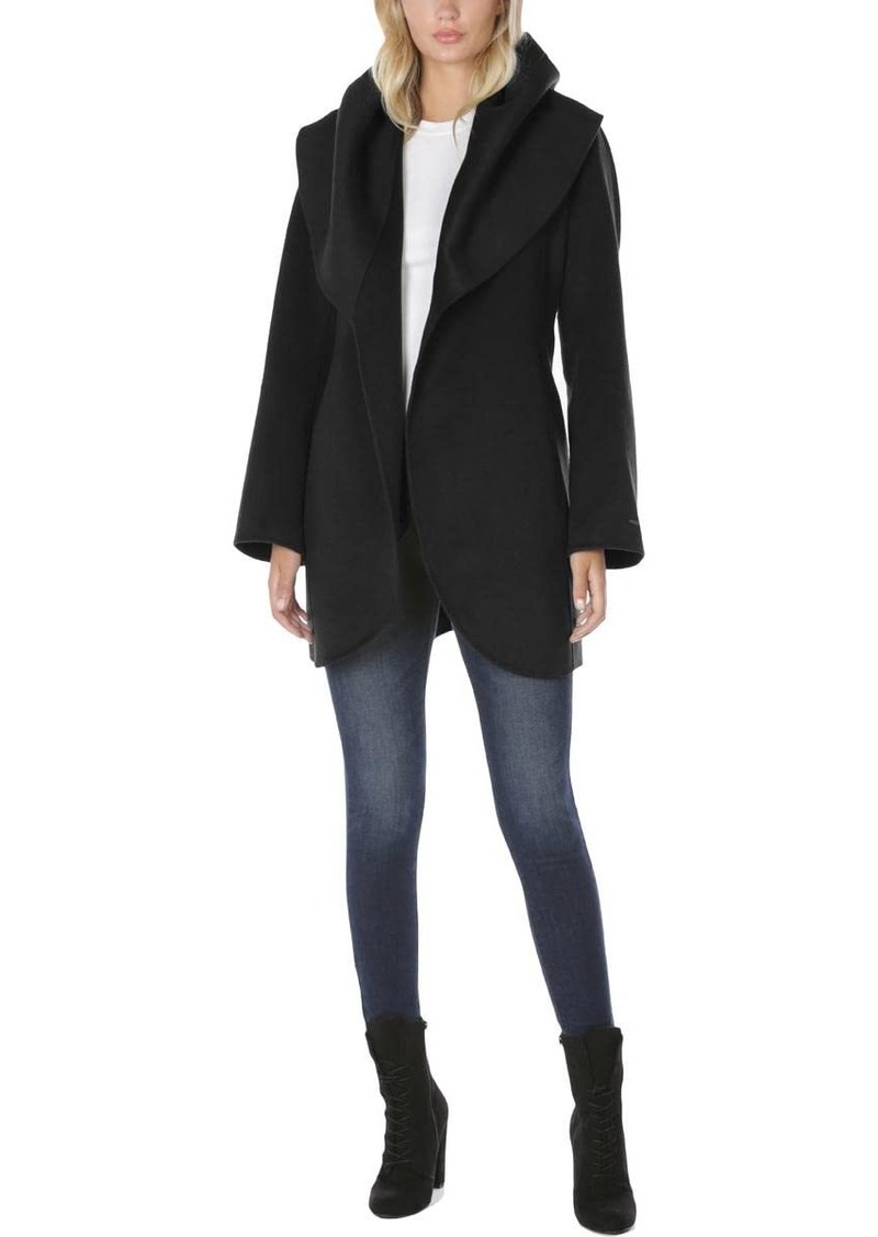 T Tahari Women's Double Face Wool Blend Wrap Coat With Oversized Collar Jacket   US